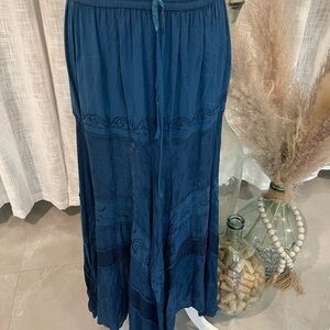 Kiara Blue Pleated Maxi Skirt with Tie Front